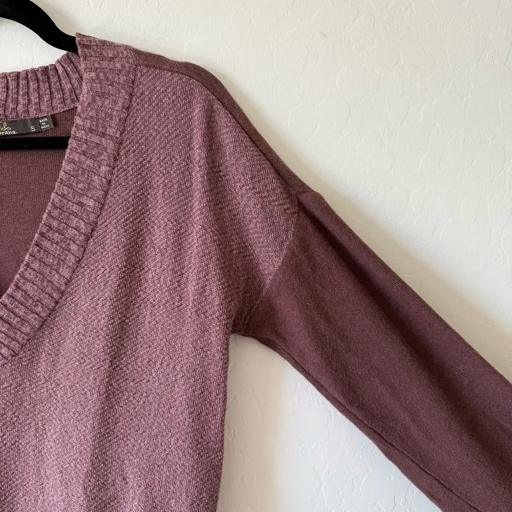Prana Cedros Cocoa Contrasting Long Sleeve V Neck Knit Lightweight Sweater Small